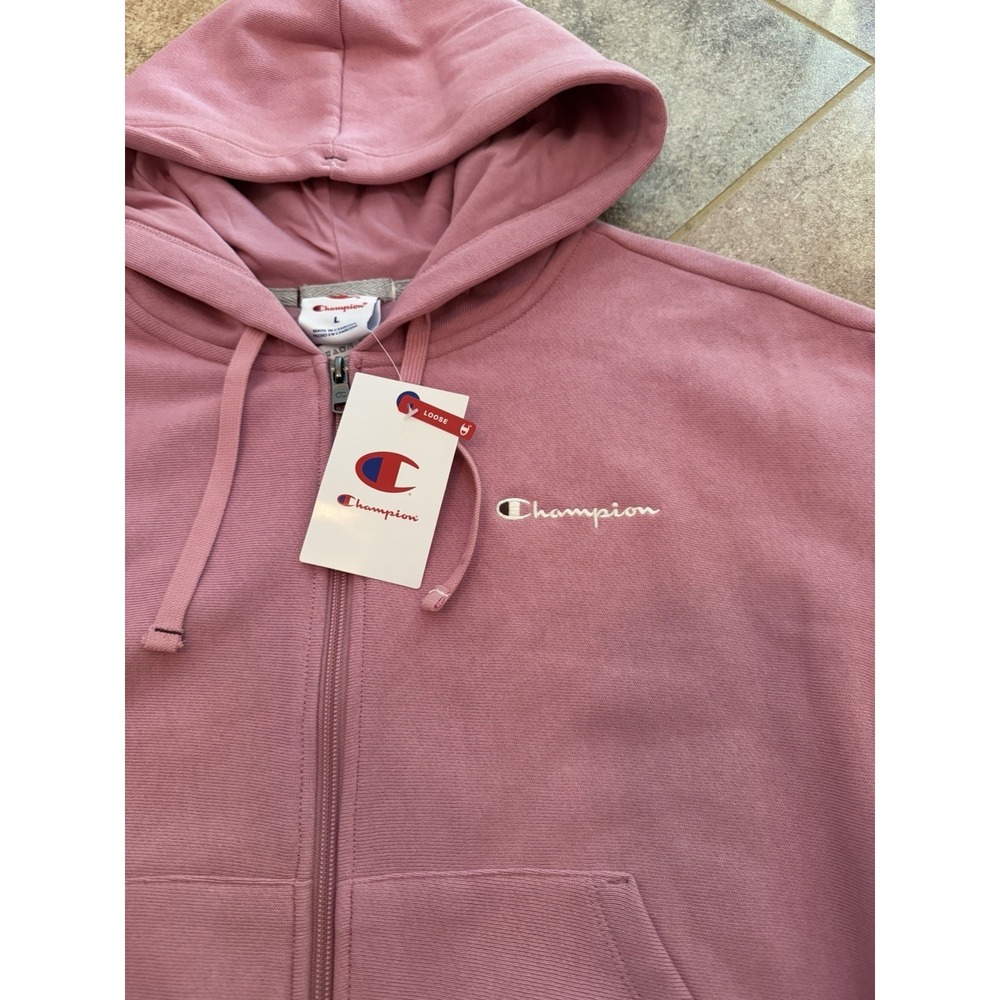 Women's Champion Pink Relaxed Cropped Fleece Zip Hoodie Size Large NWT - Picture 3 of 9